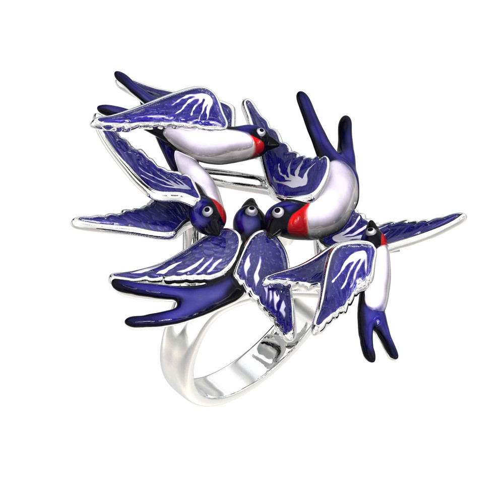 Кольцо из белого золота c эмалью