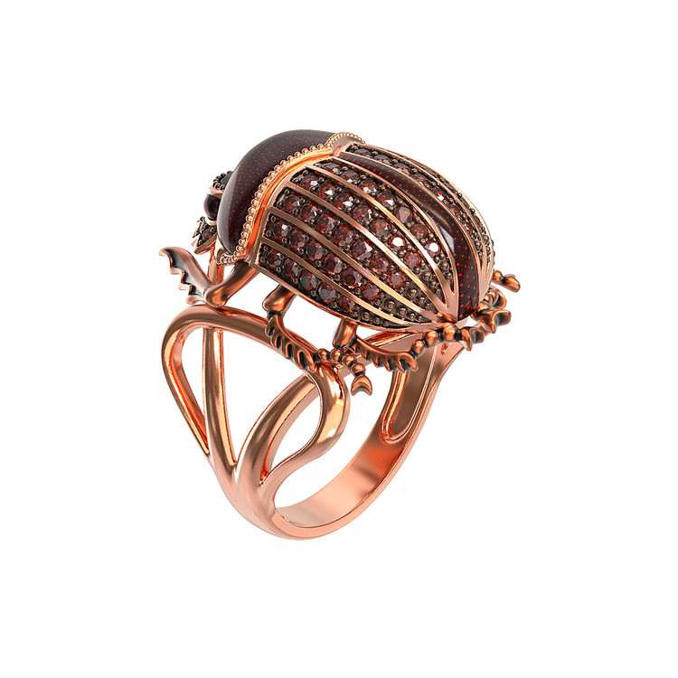 Кольцо из золота c эмалью, фианитом и гранатом