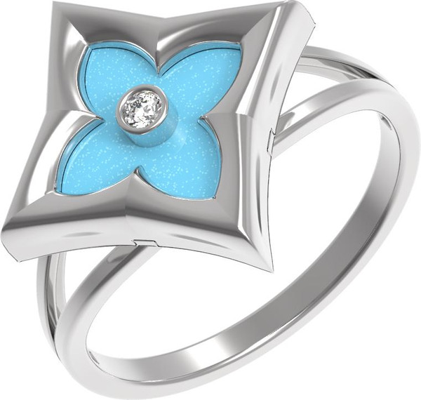 Кольцо из белого золота c бриллиантами и бирюзой