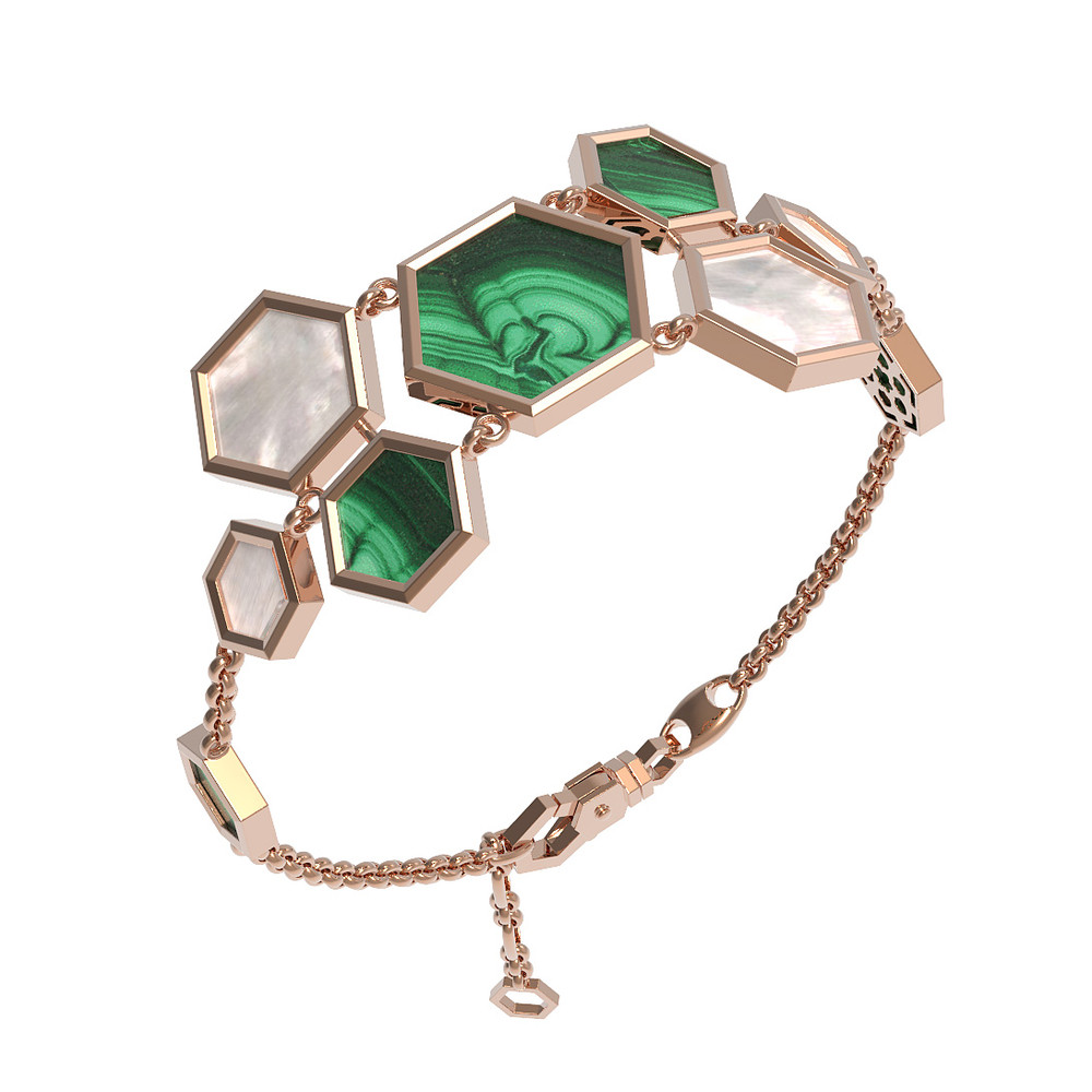 Браслет из золота c малахитом и перламутром