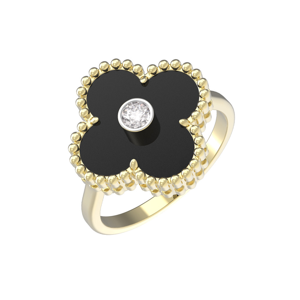 Кольцо из лимонного золота c бриллиантами и ониксом