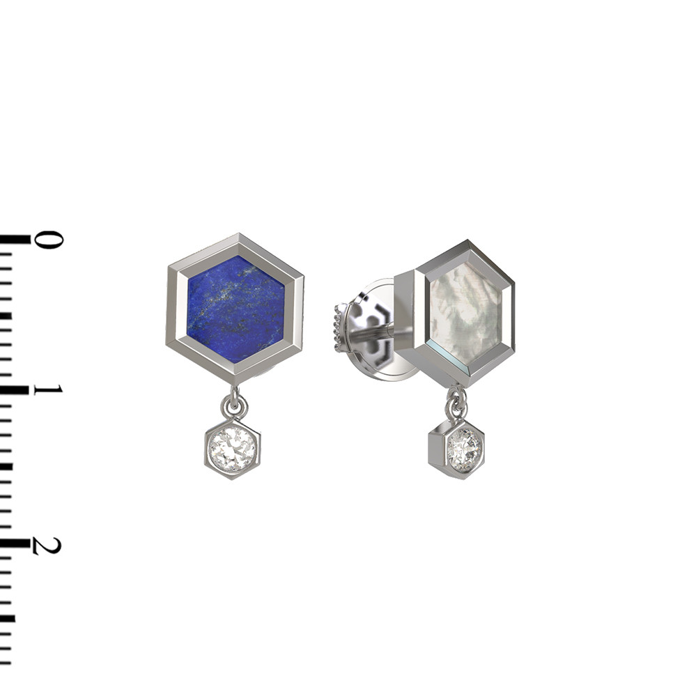 Серьги из белого золота c бриллиантами, лазуритом и перламутром