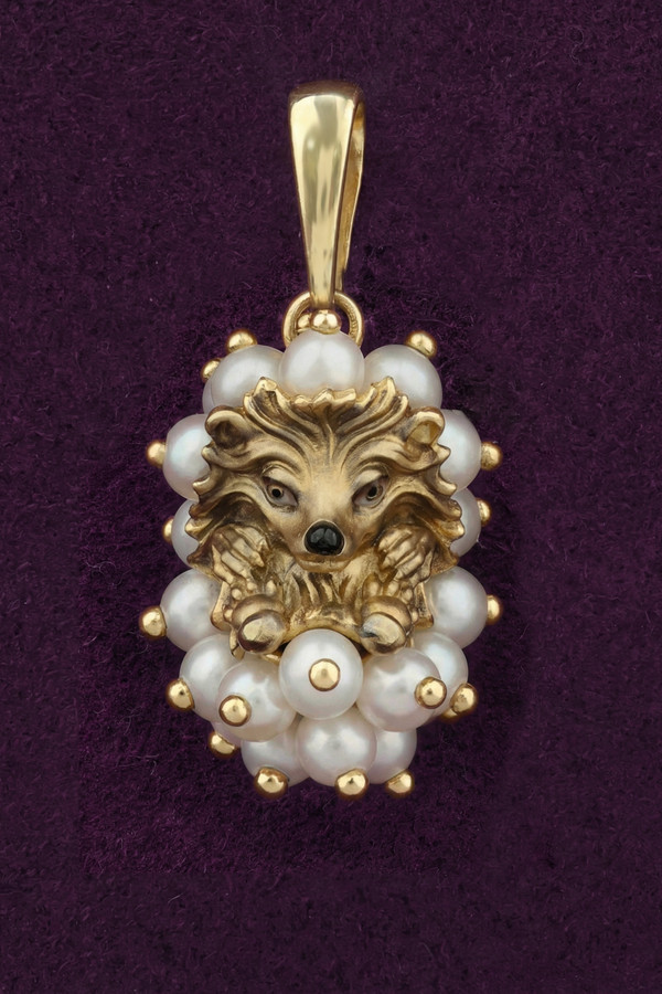 Подвеска из лимонного золота c эмалью и жемчугом