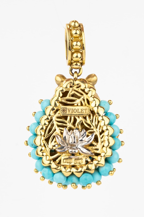 Подвеска из лимонного золота c эмалью и бирюзой