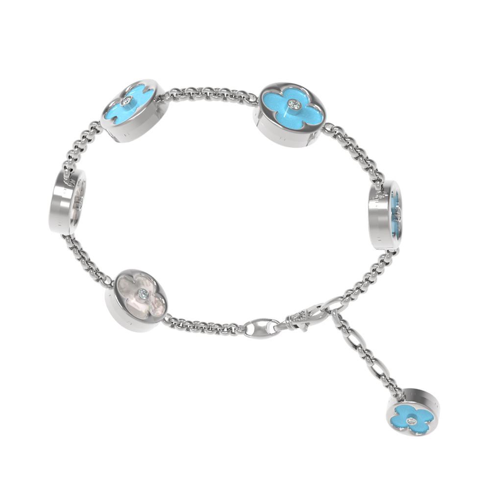 Браслет из белого золота c бриллиантами, бирюзой и перламутром