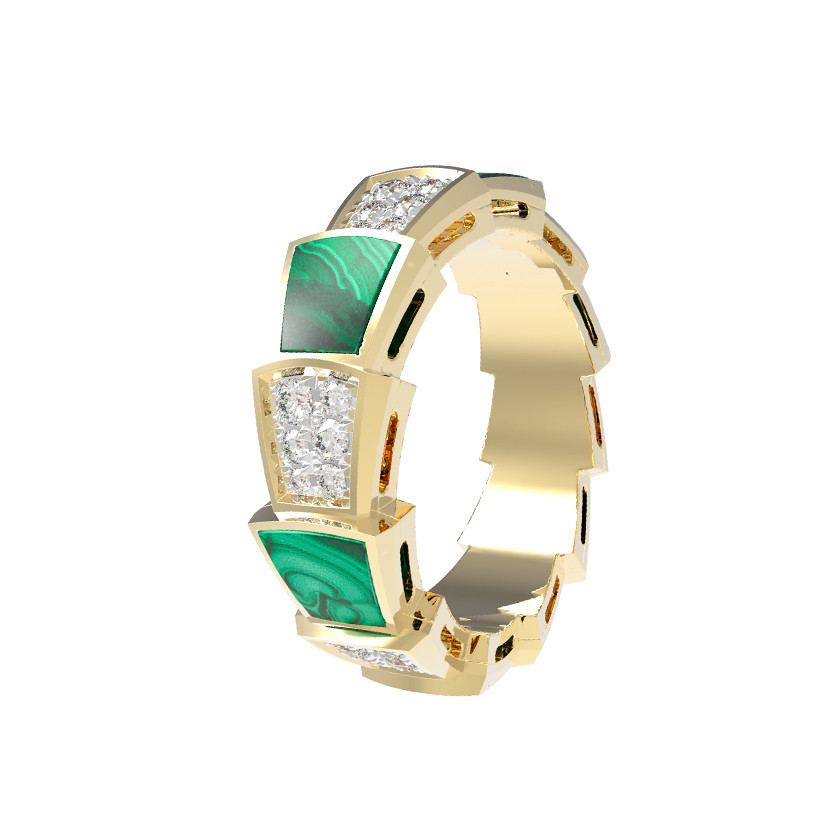 Кольцо из лимонного золота c бриллиантами и малахитом