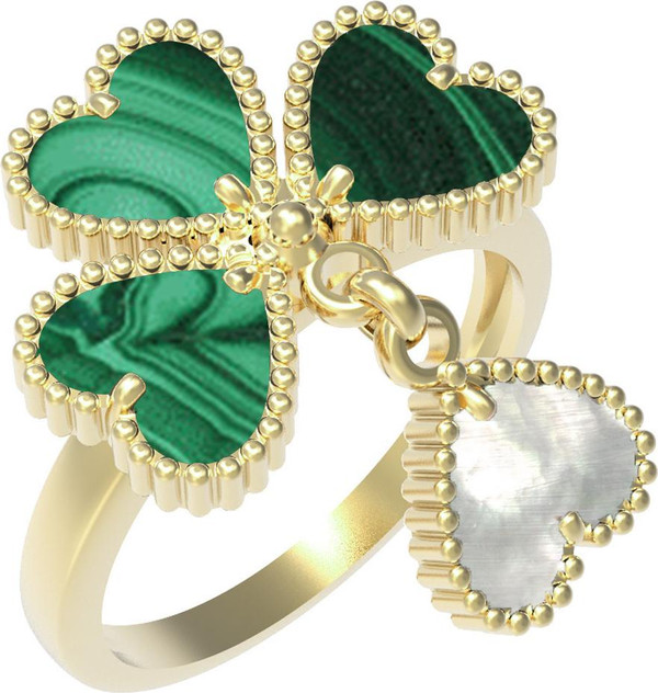 Кольцо из лимонного золота c малахитом и перламутром