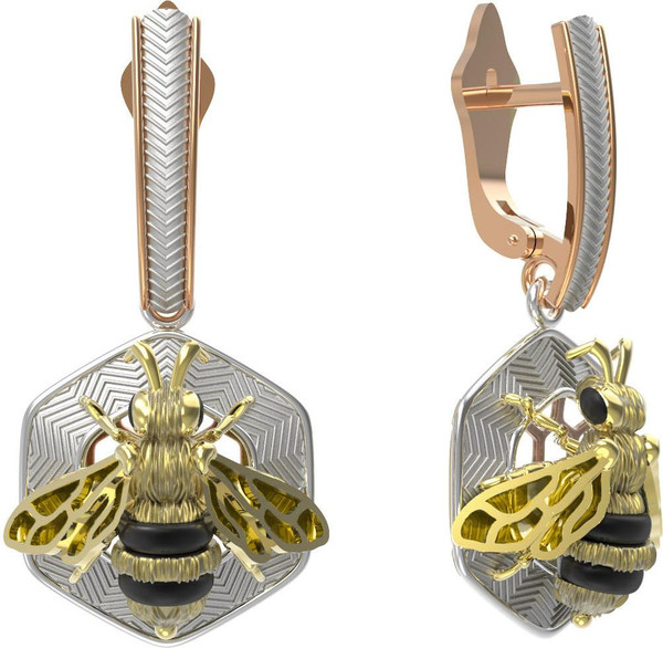 Серьги из золота c эмалью, ониксом и эмалью