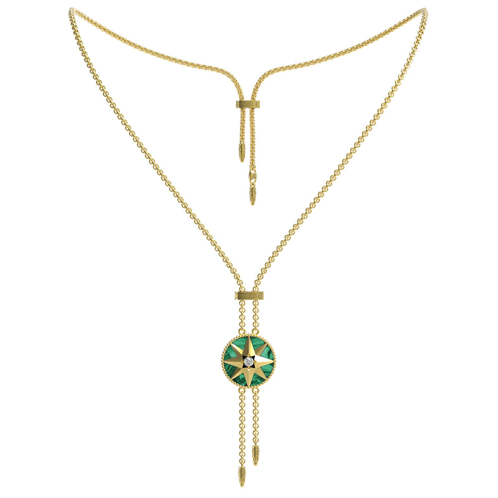 Колье из лимонного золота c фианитом, малахитом и перламутром