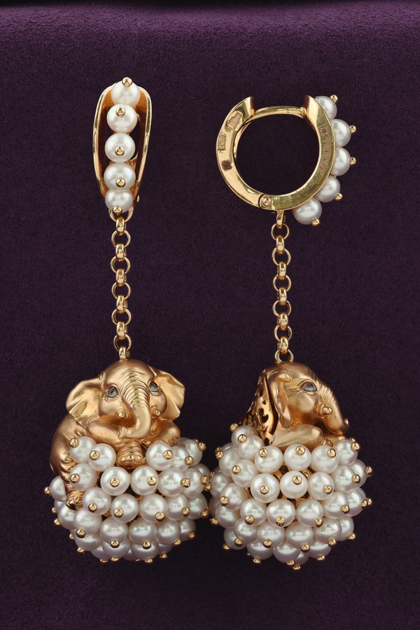 Серьги из золота c эмалью и жемчугом