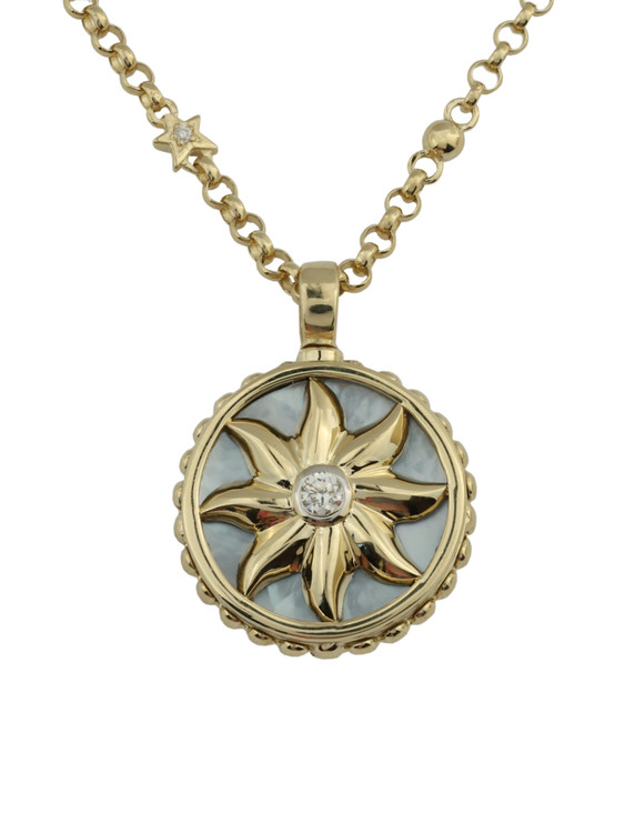 Колье из лимонного золота c бриллиантами, лазуритом и перламутром