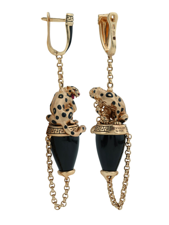 Серьги из золота c эмалью и ониксом