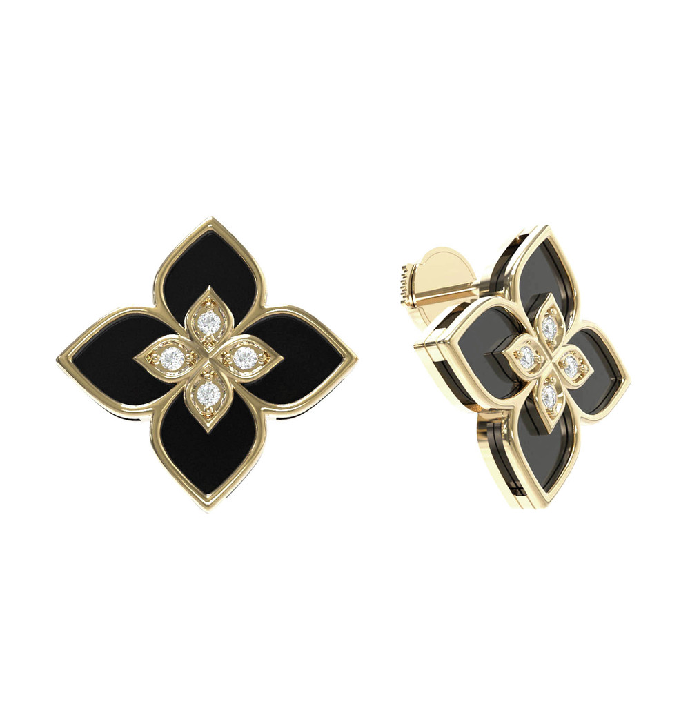Серьги из лимонного золота c бриллиантами и ониксом