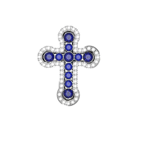 Крест из белого золота c бриллиантами и сапфиром