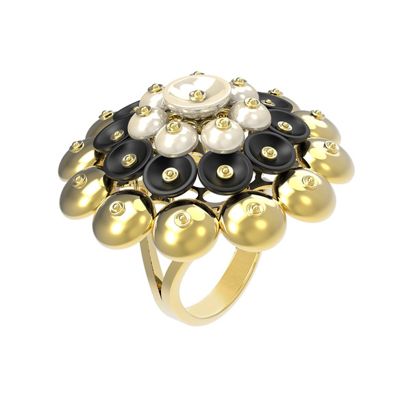 Кольцо из лимонного золота c ониксом и перламутром