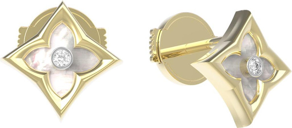 Серьги из лимонного золота c бриллиантами и перламутром