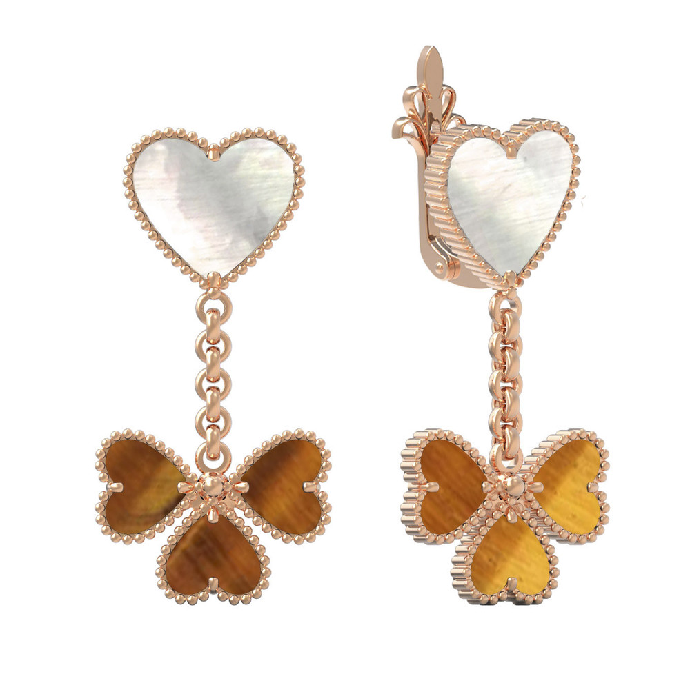 Серьги из золота c тигровым глазом и перламутром