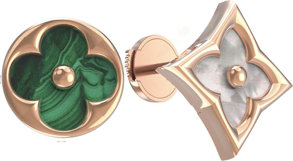 Серьги из золота c малахитом и перламутром