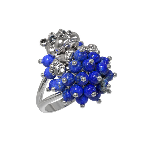 Кольцо из белого золота c эмалью и лазуритом