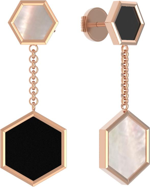 Серьги из золота c ониксом и перламутром