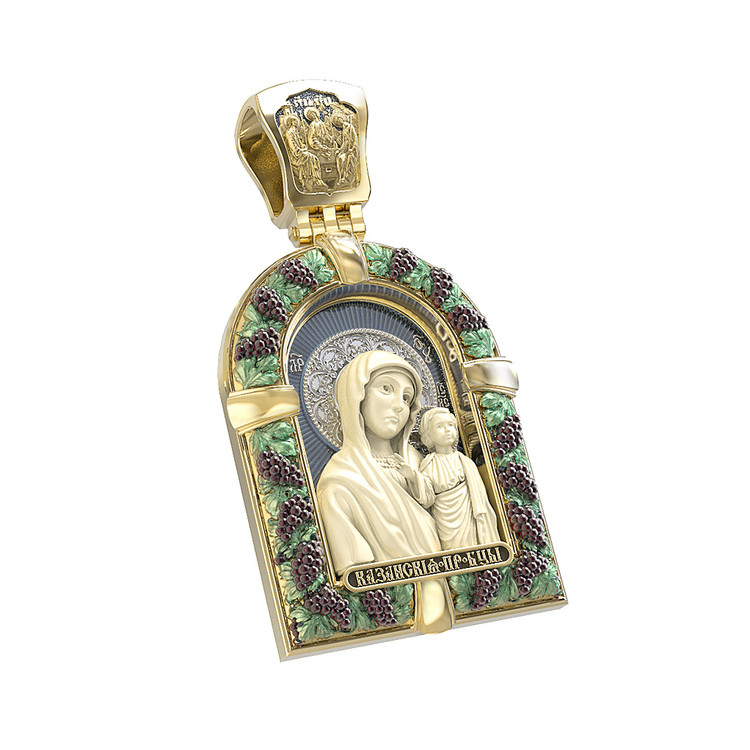 Образок из лимонного золота c эмалью и бивнем мамонта