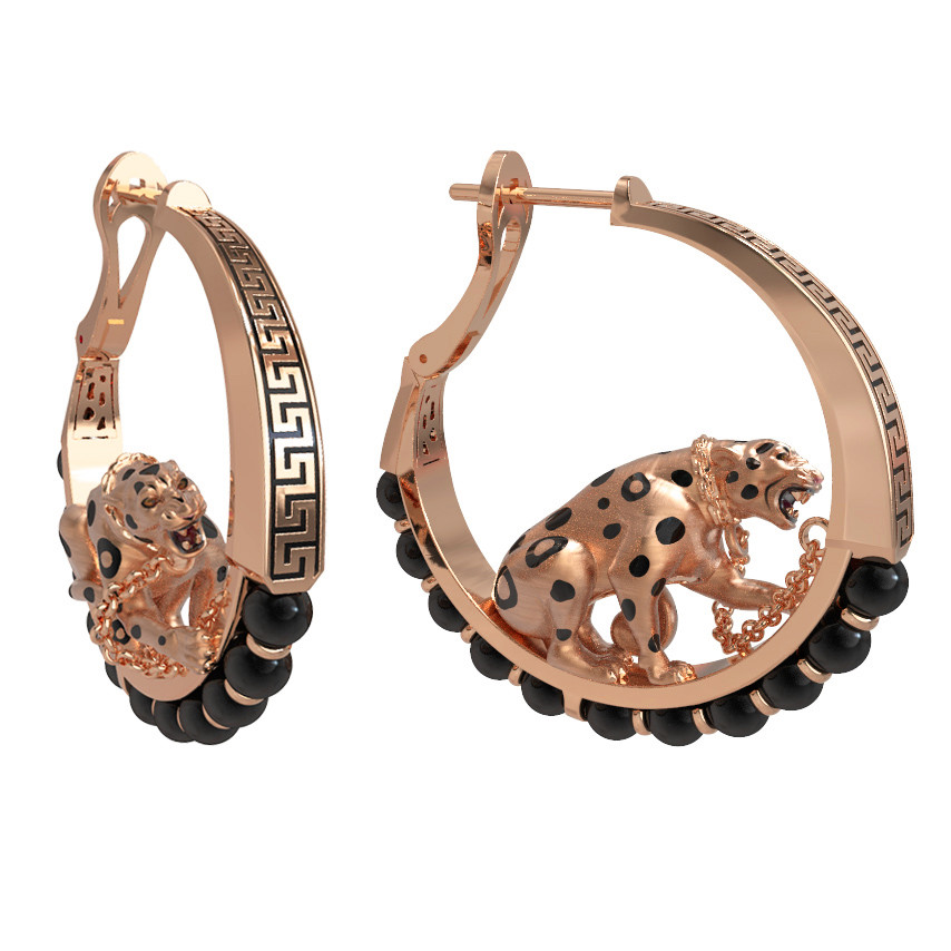 Серьги из золота c эмалью и ониксом