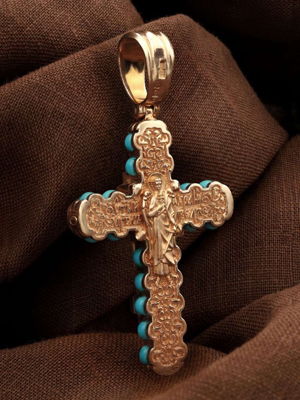 Крест из золота c бирюзой