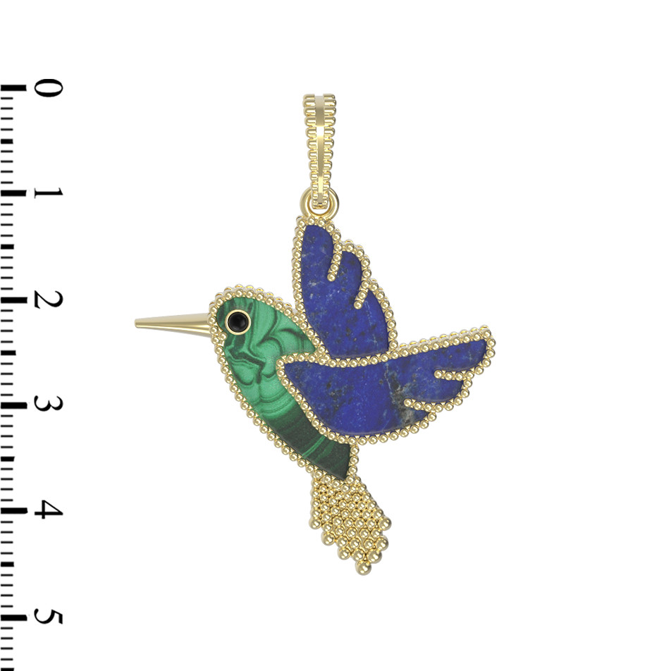 Подвеска из лимонного золота c эмалью, лазуритом и малахитом