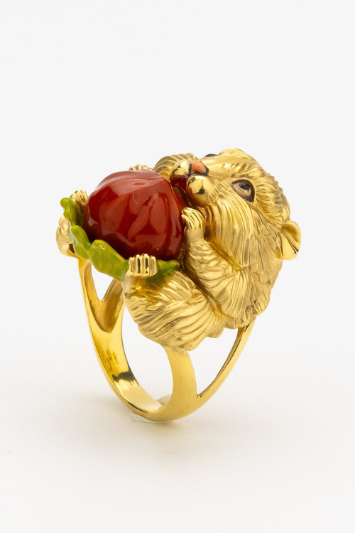 Кольцо из лимонного золота c эмалью