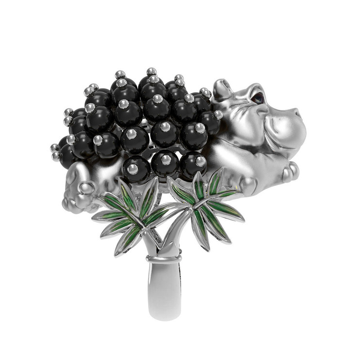 Кольцо из белого золота c эмалью и ониксом