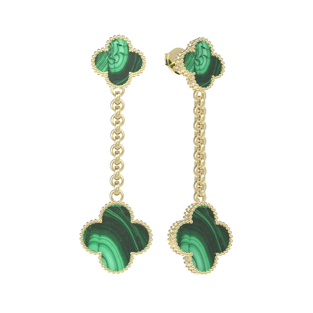 Серьги из лимонного золота c малахитом