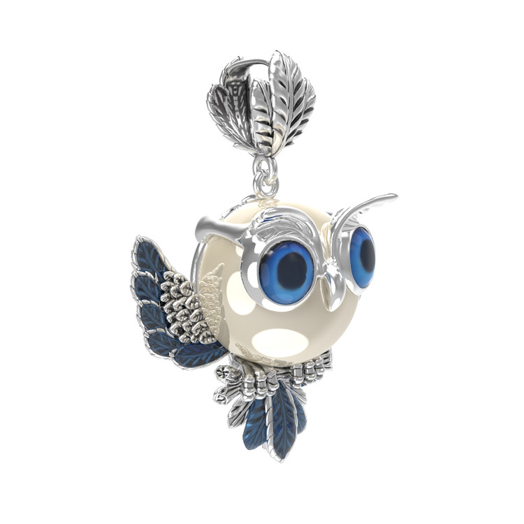 Подвеска из белого золота c эмалью и жемчугом