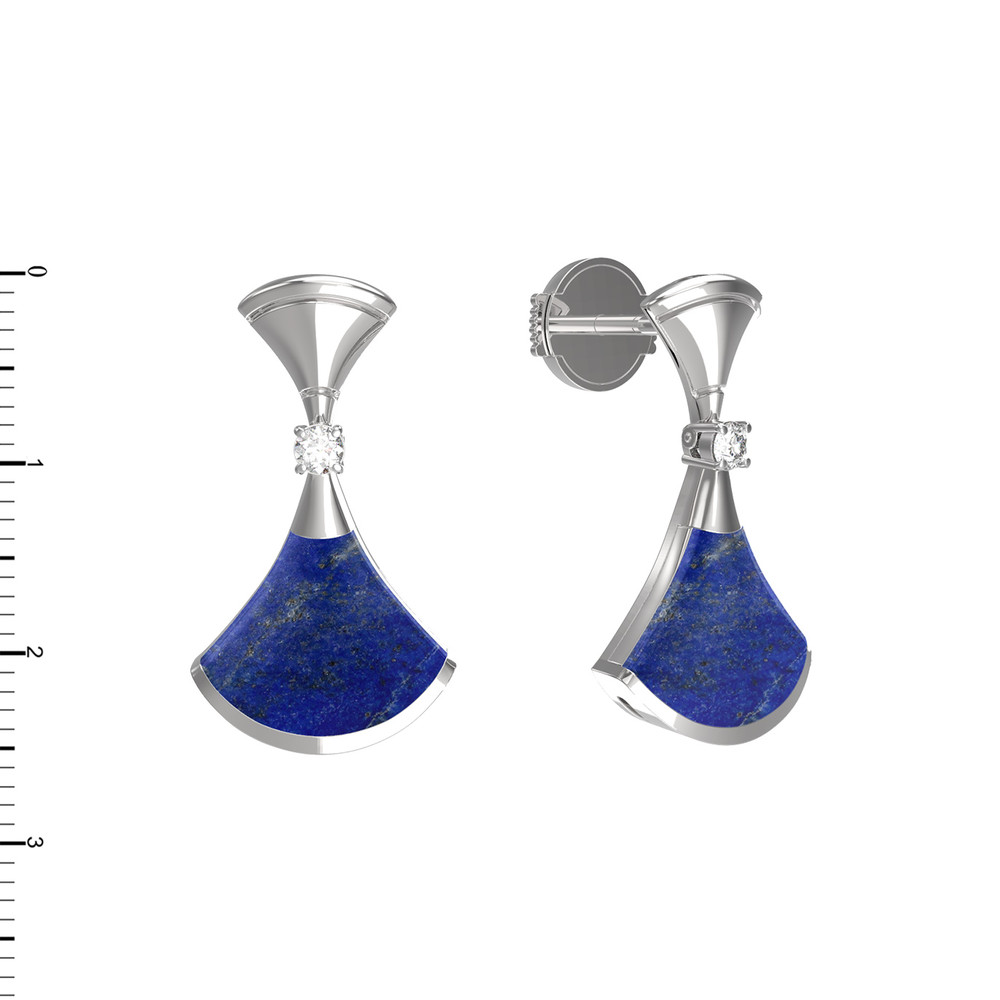 Серьги из белого золота c бриллиантами и лазуритом