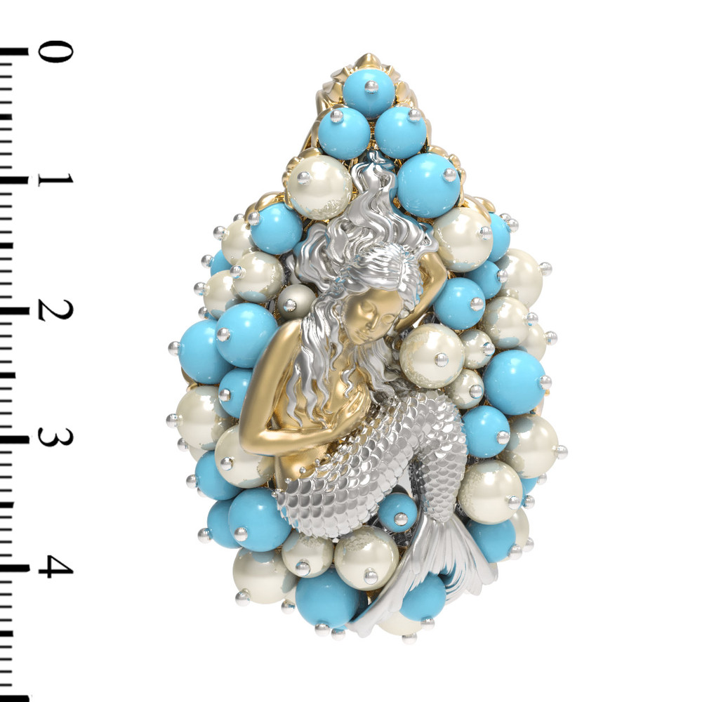 Подвеска из лимонного золота c жемчугом и бирюзой