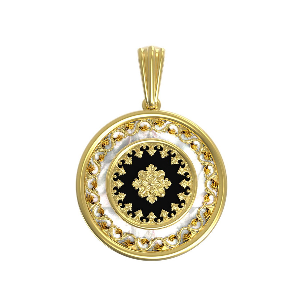 Подвеска из лимонного золота c ониксом и перламутром