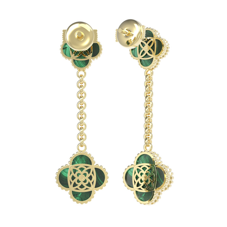 Серьги из лимонного золота c бриллиантами и малахитом