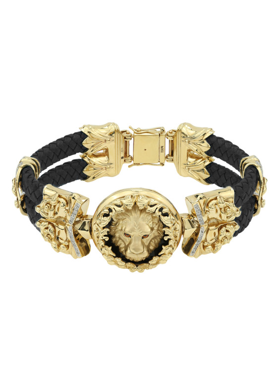 Браслет из лимонного золота c эмалью, бриллиантами, шнурком и ониксом