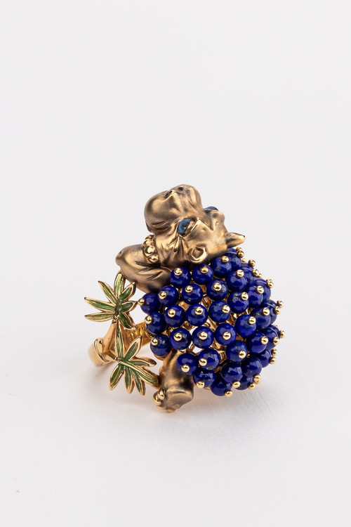 Кольцо из золота c эмалью и лазуритом