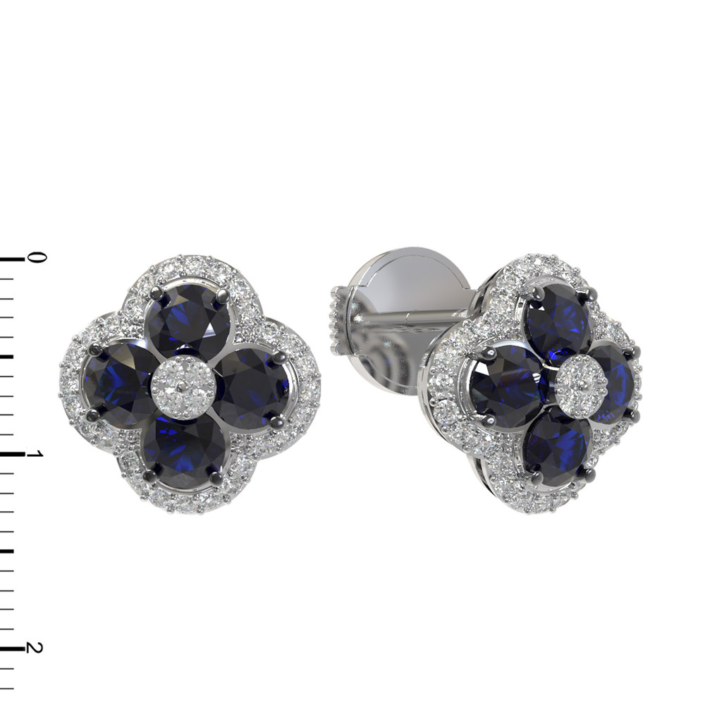 Серьги из белого золота c бриллиантами и сапфиром