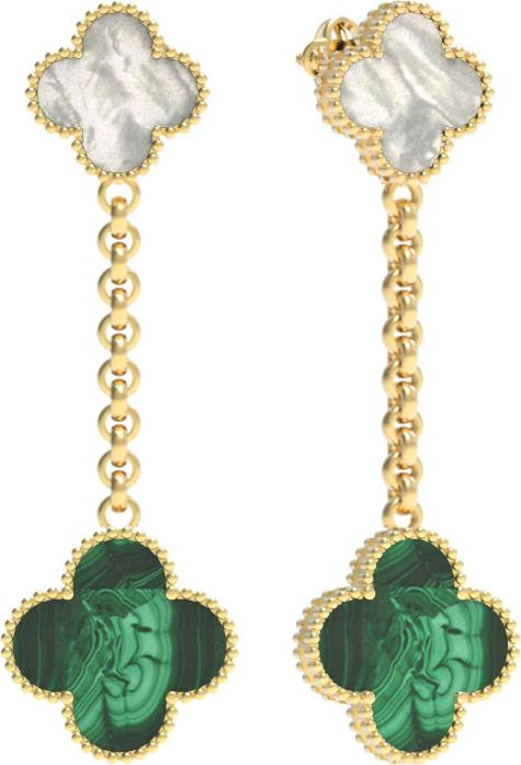 Серьги из лимонного золота c малахитом и перламутром