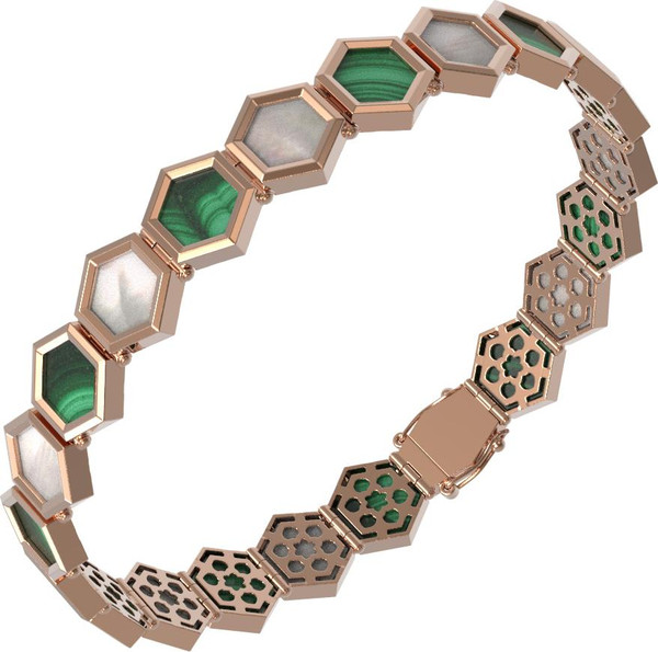 Браслет из золота c малахитом и перламутром