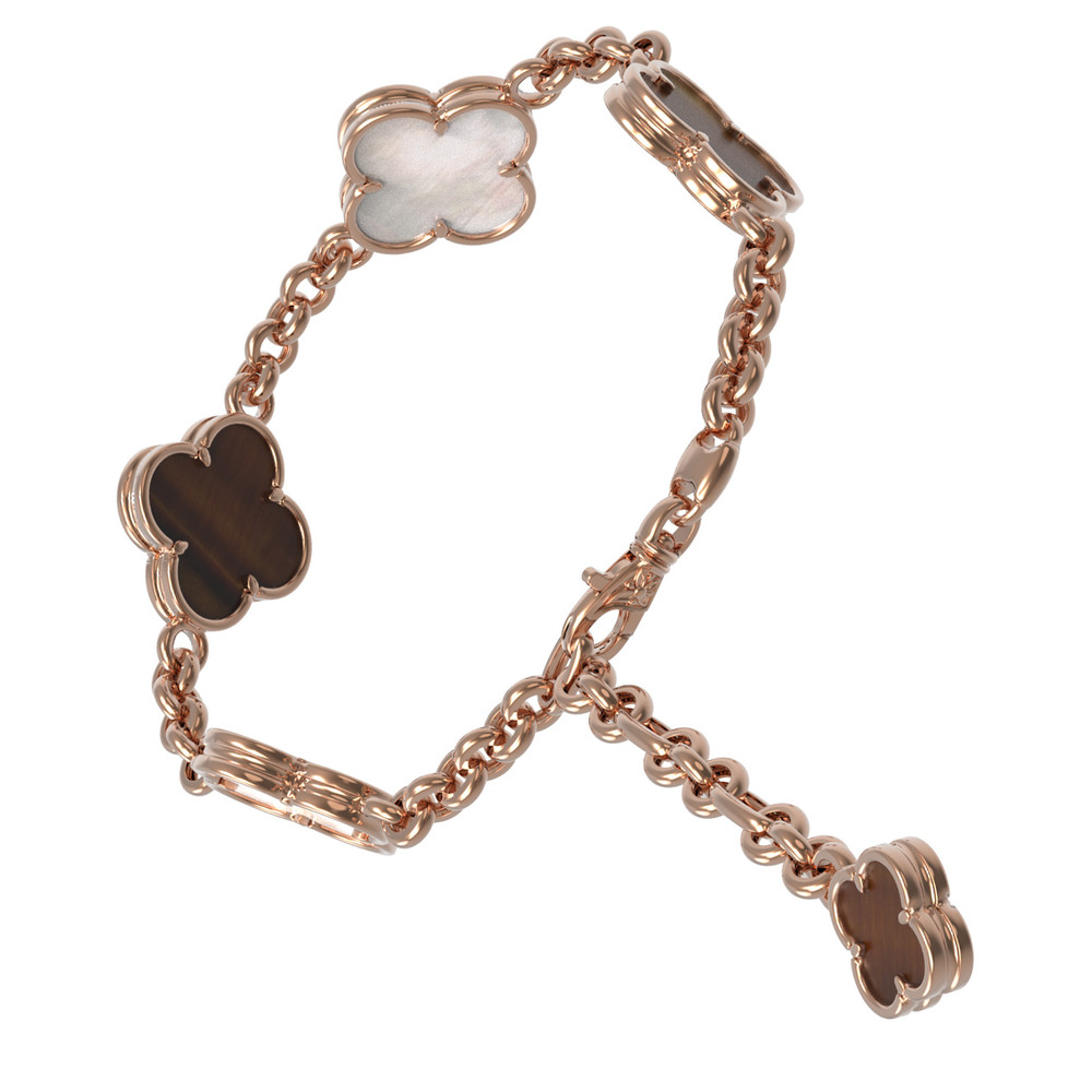 Браслет из золота c тигровым глазом и перламутром