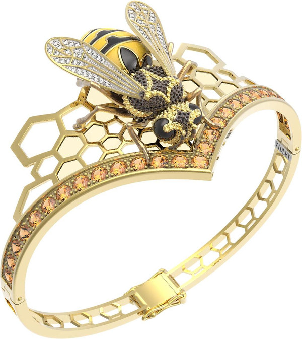 Браслет из лимонного золота c эмалью, фианитом, цитрином и эмалью