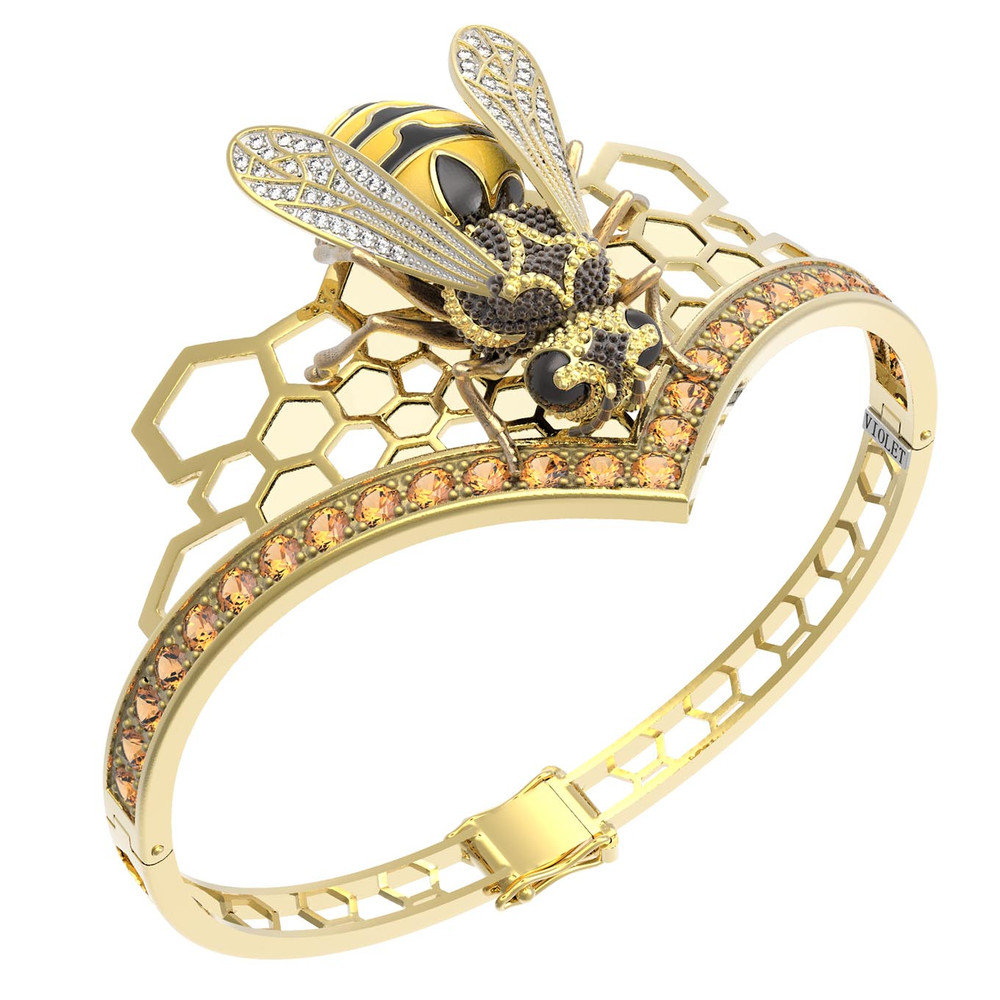 Браслет из лимонного золота c эмалью, фианитом, цитрином и эмалью