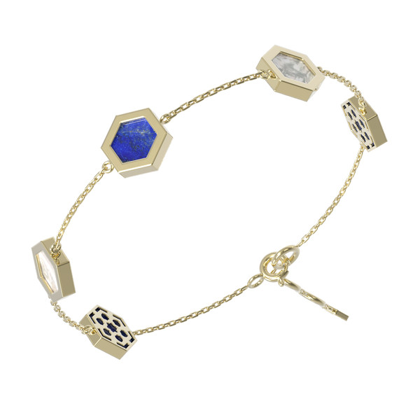 Браслет из лимонного золота c лазуритом и перламутром