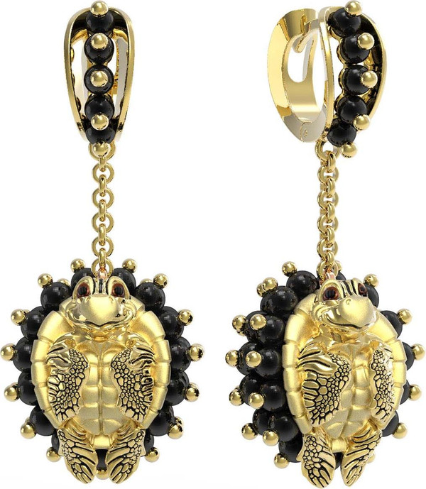 Серьги из лимонного золота c эмалью и ониксом