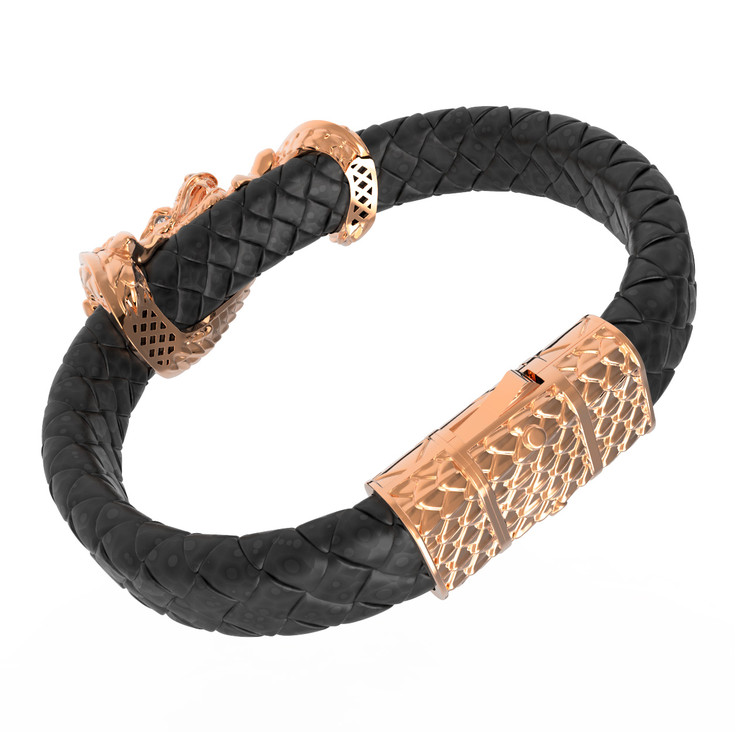 Браслет из золота c бриллиантами и кожаным шнурком