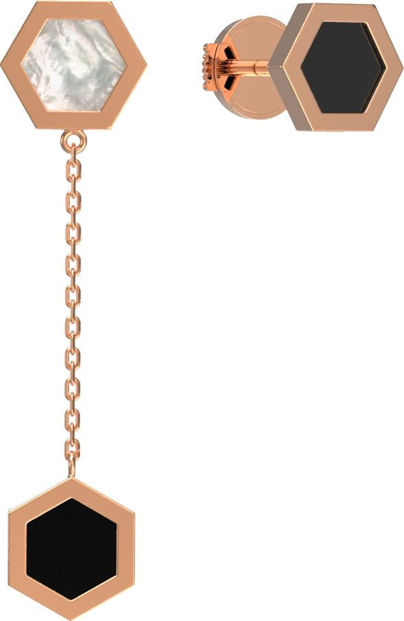 Серьги из золота c ониксом и перламутром