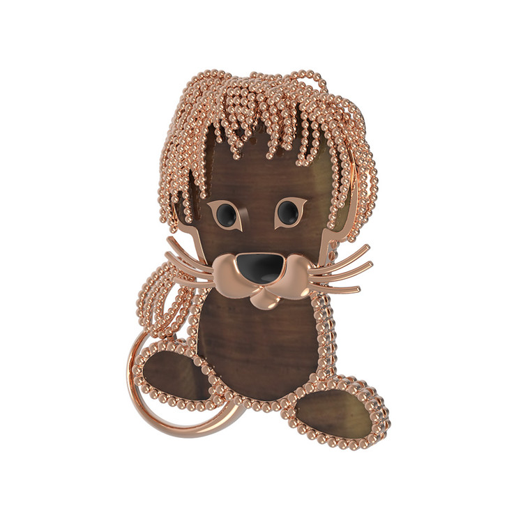 Брошь из золота c эмалью и тигровым глазом