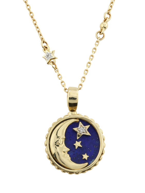 Колье из лимонного золота c бриллиантами, лазуритом и перламутром